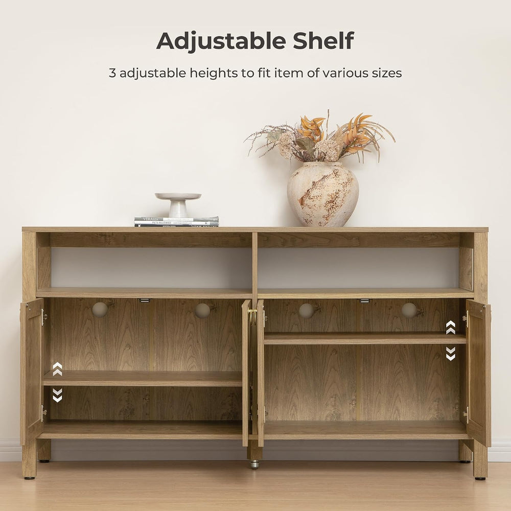 SICOTAS Rattan TV Stand Entertainment Center Storage Cabinet with 4 Doors