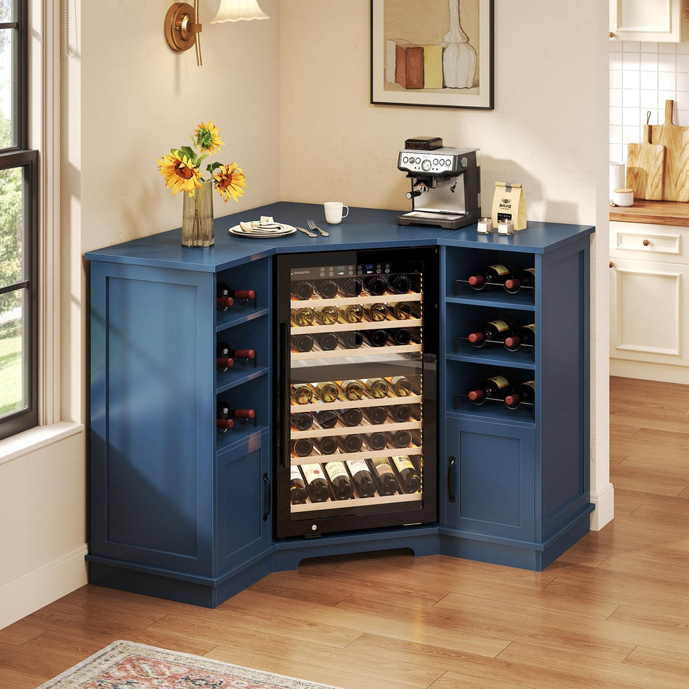 HSH 40" Corner Bar Cabinet with Fridge Space, L Shape Wine Cabinet, Blue