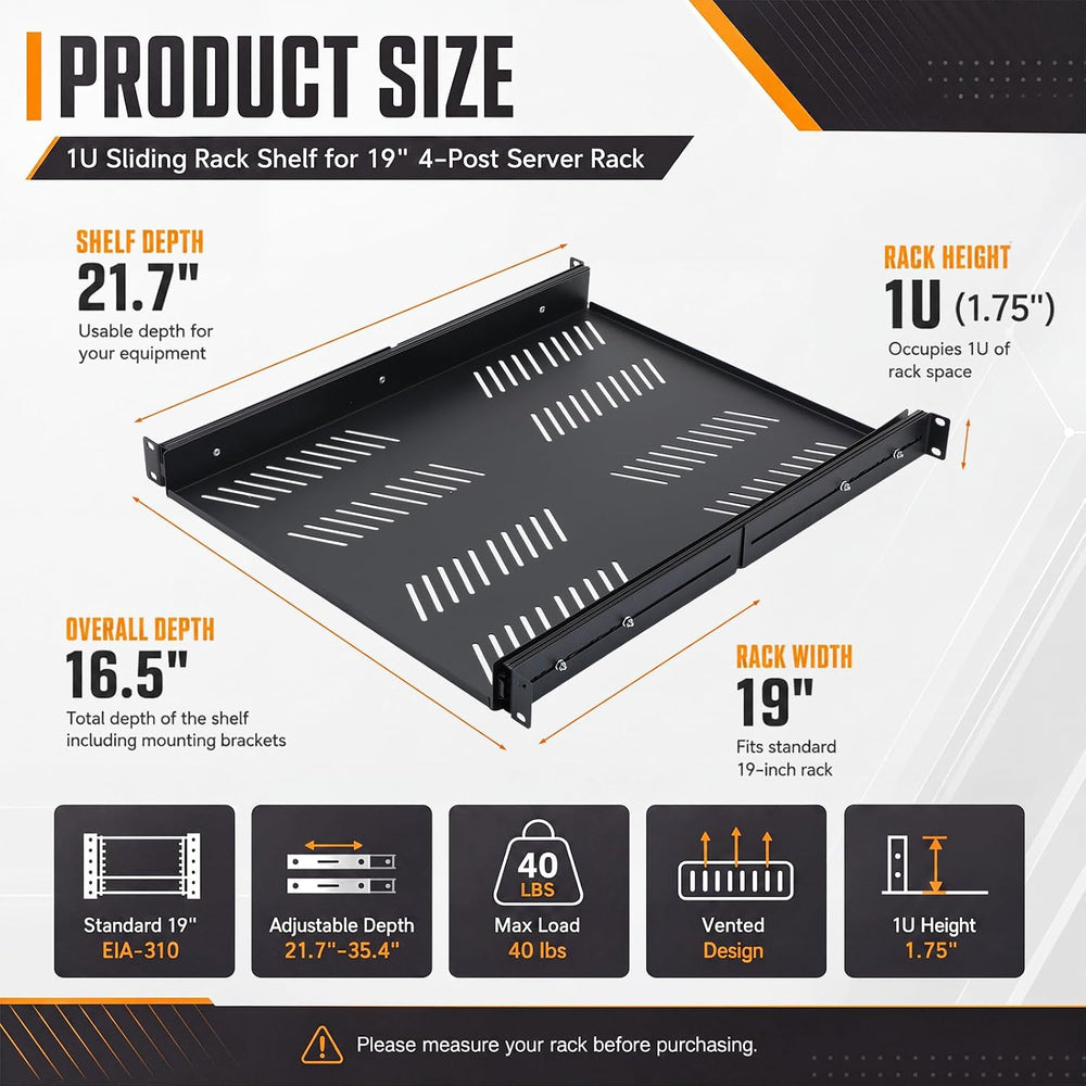1 Pcs 1u Sliding Rack Shelf, Mounting 21.7-35.4 Inch Depth