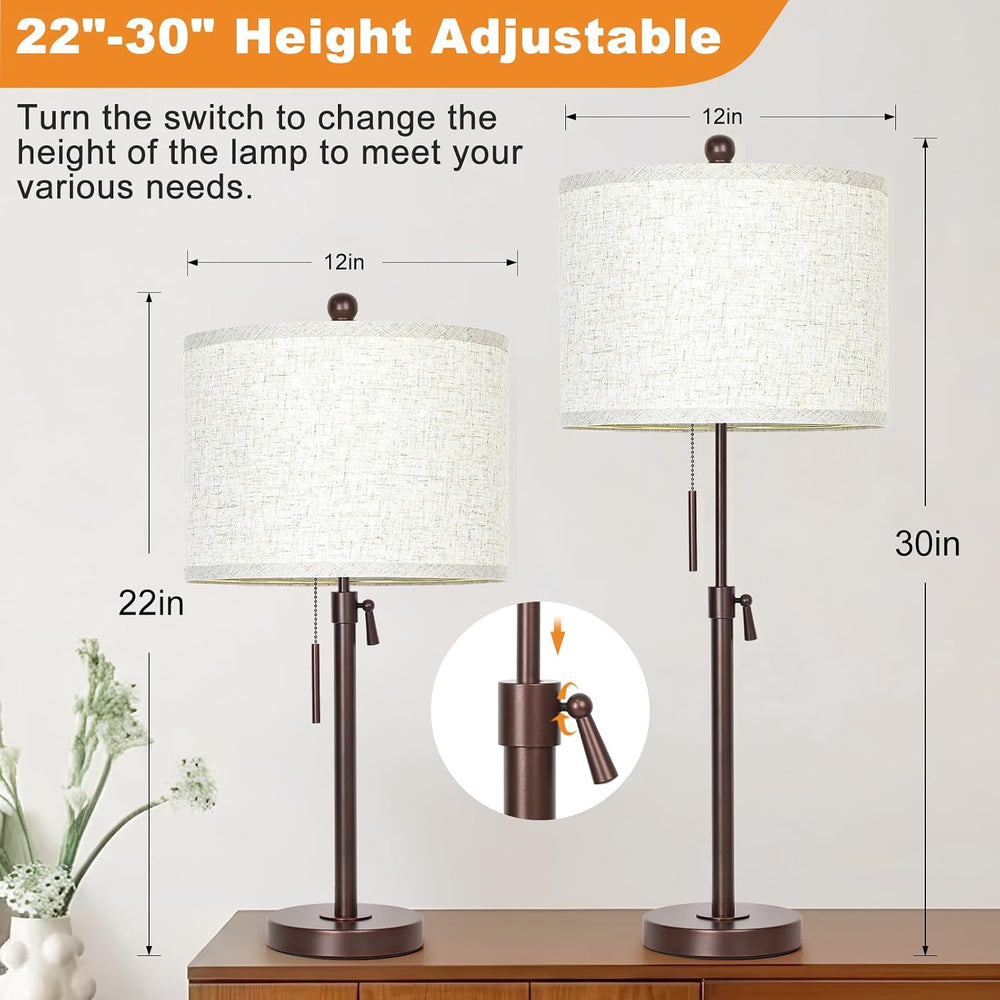 Qingmiao Table Lamps Set of 2, 22" to 30" Adjustable Nightstand Lam...