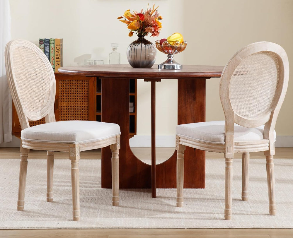 chairus Farmhouse Dining Chairs Set of 2, Round Rattan Back French Country Di...