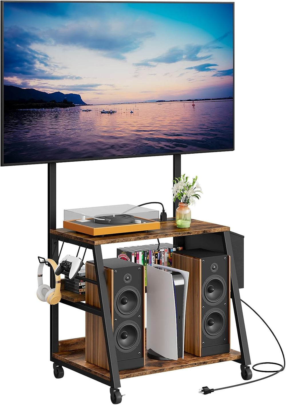 CHOEZON Rolling TV Stand with Mount and Storage, for up to 75 inch TVs
