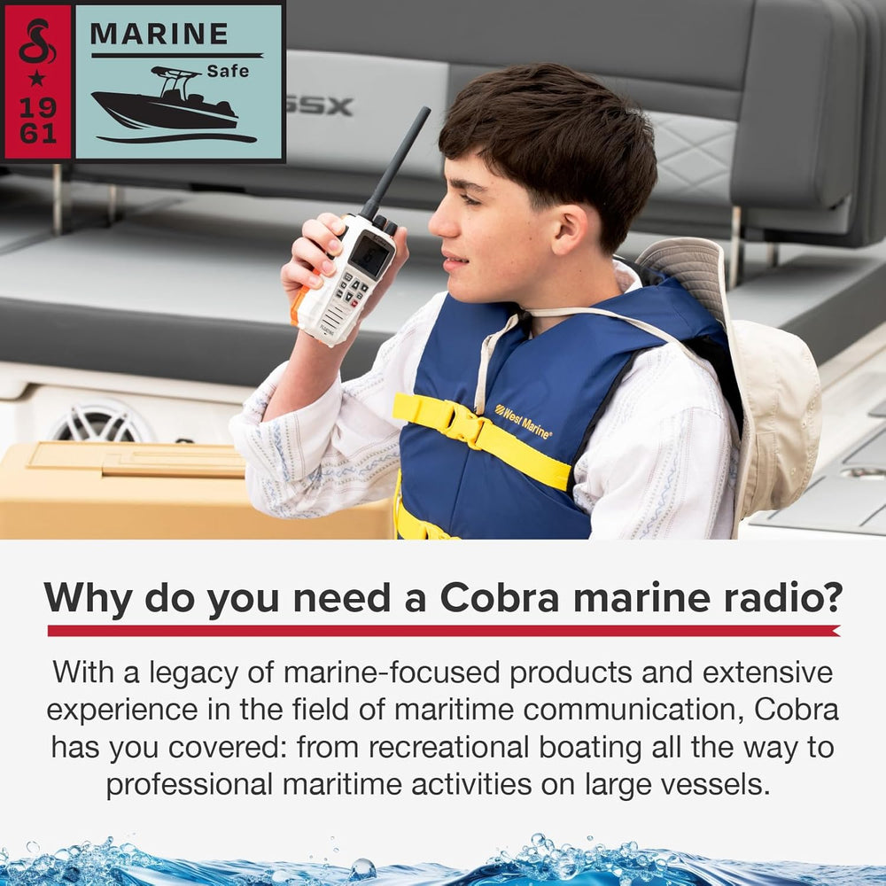 Cobra BlueBound 350 VHF Handheld Marine Radio - White, 6-Watt, Floats