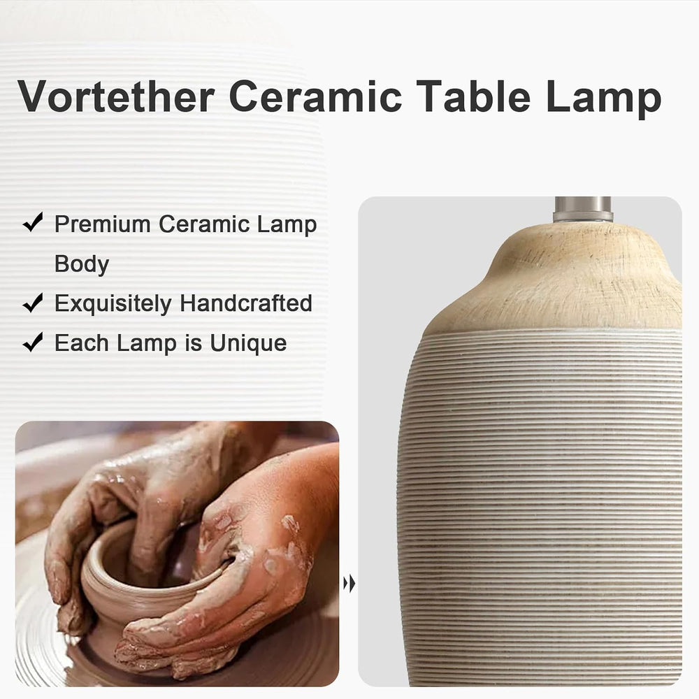 24.5" Ceramic Table Lamp for Living Room with Pre-Attached Shade