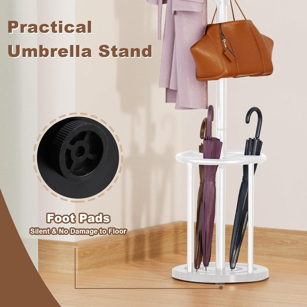 White Coat Rack Freestanding, Coat Rack Stand with Umbrella Holder
