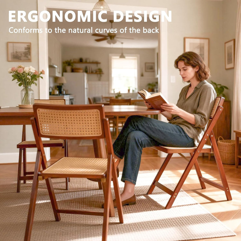 Rattan Dining Chairs Walnut Natural Resin Rattan Chair Foldable 4 Pack
