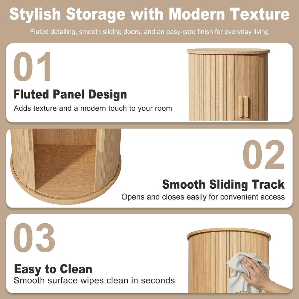 INNOD Side Table with Storage for Living Room, Round End Table with Sliding T...