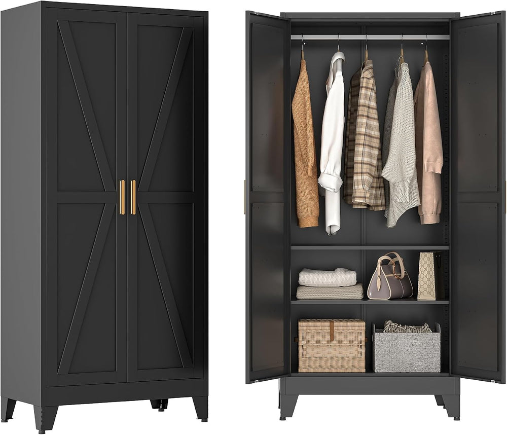 Bevivog Metal Wardrobe Closet with Doors, 71" Farmhouse Bedroom Armoire ...