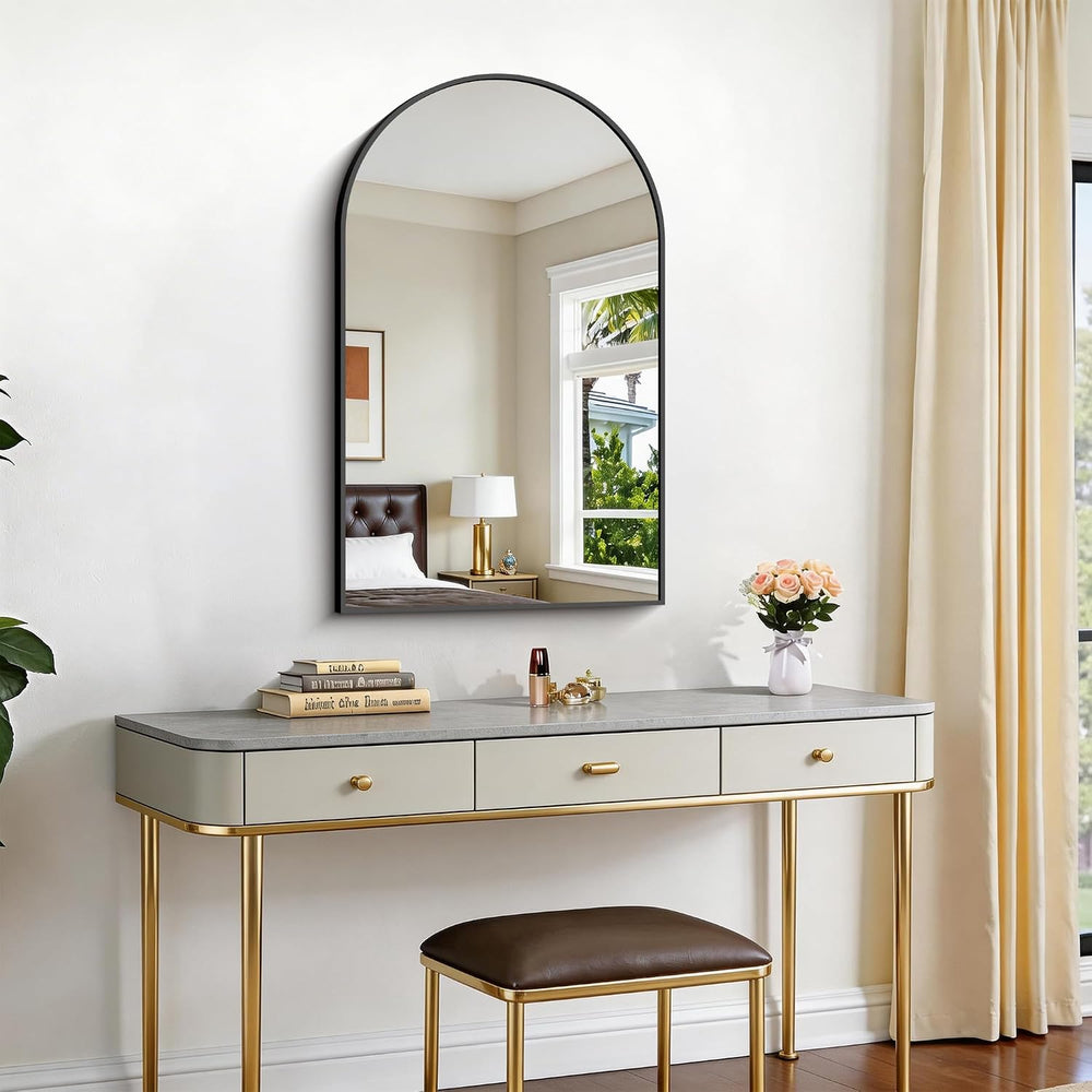 CIRCUMI Arched Wall Mirror 22”x36”, Black Arched Bathroom Mirror for Vanity