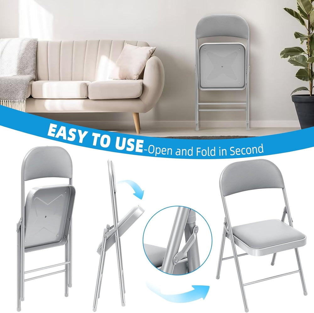 6 Pack Padded Folding Chairs, PU Leather Seat, 350 lb, Grey