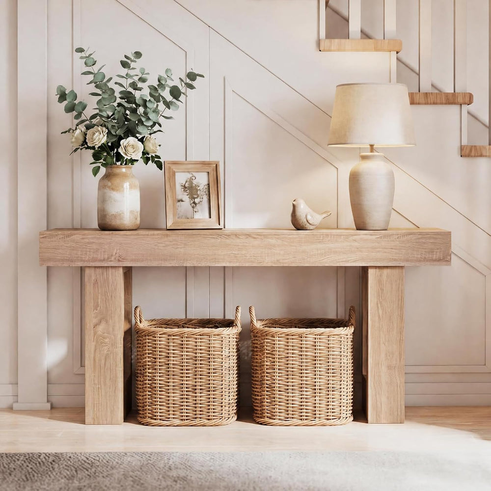 GIANTEX 63" Long Console Table, Farmhouse Wooden Rectangular Sofa Table