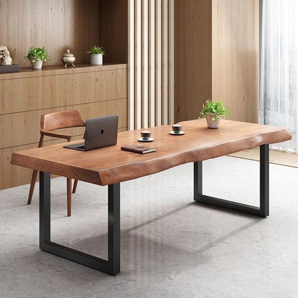 Stylish Solid Wood Office Desk with Sturdy Metal Base - Durable Multi-Size Ex...