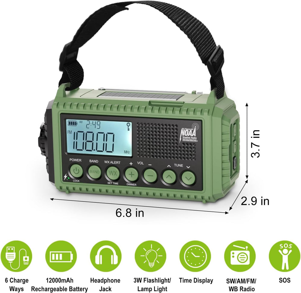 Raynic Emergency Radio, 12000mAh/44400mWh Battery Operated Weather Radio, Sol...