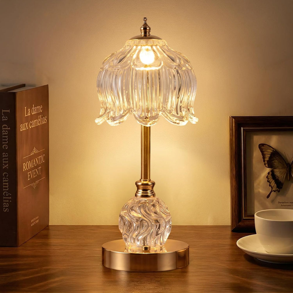 Flower Battery Operated Rechargeable Lamp Cordless, Lily, Clear