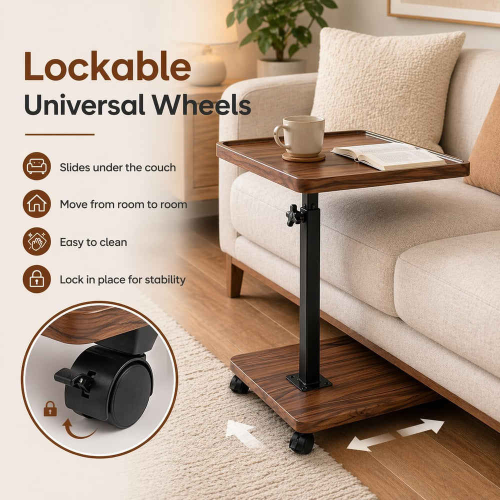 C Table End Table Adjustable Height,C Shaped End for Couch，Snack Tables,360°S...