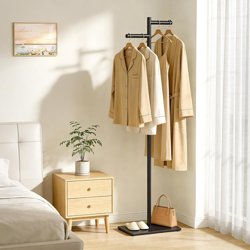 Metal Freestanding Coat Rack, 68.9"H Z-Shaped Coat Tree with Natural Roc...