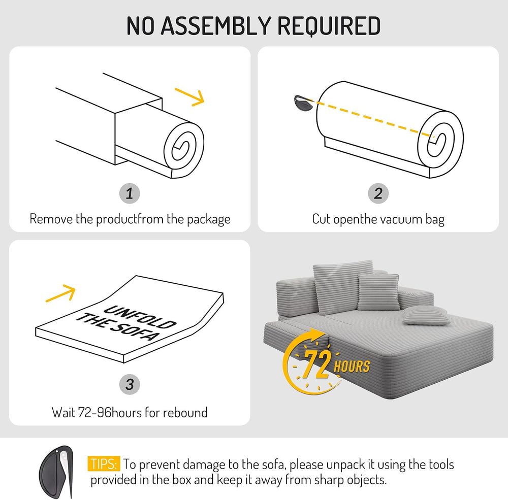 48.5'' Oversized Chaise Lounge Indoor, Corduroy Boneless Couch, Light...