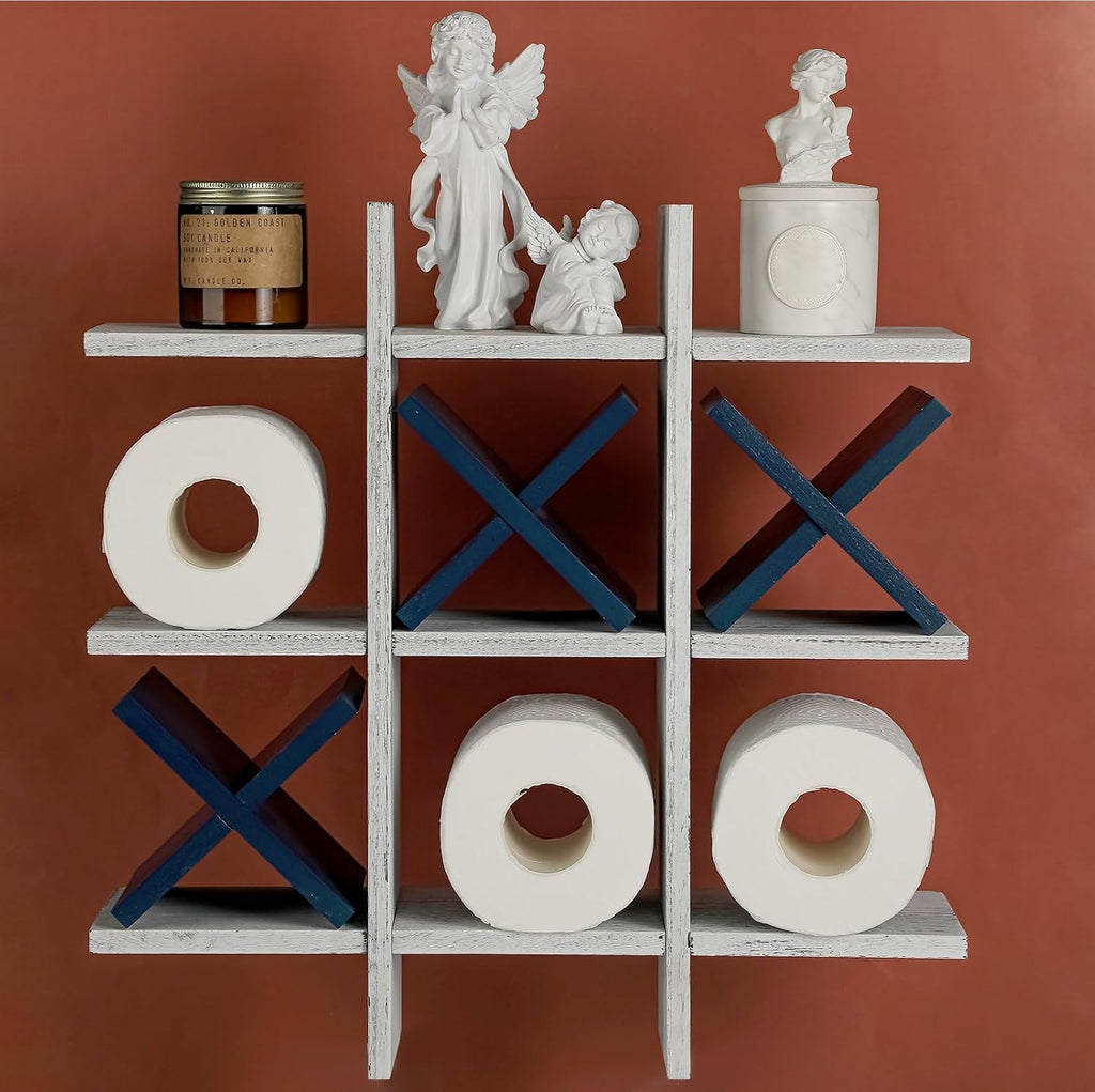 Weysat Tic Tac Toe Toilet Paper Holder,Retro White, Blue