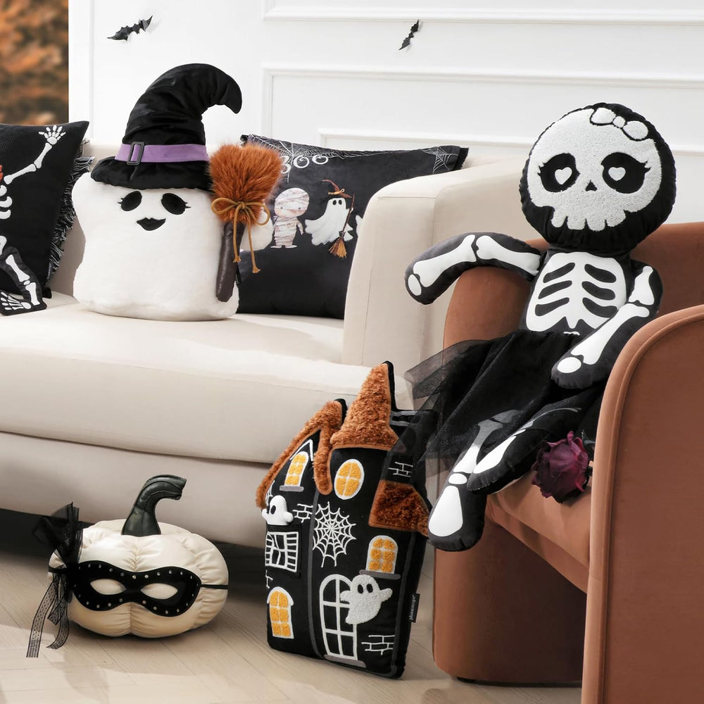 Phantoscope Happy Halloween Shaped Throw Pillow, Skeleton Girl Shaped Pillow,...
