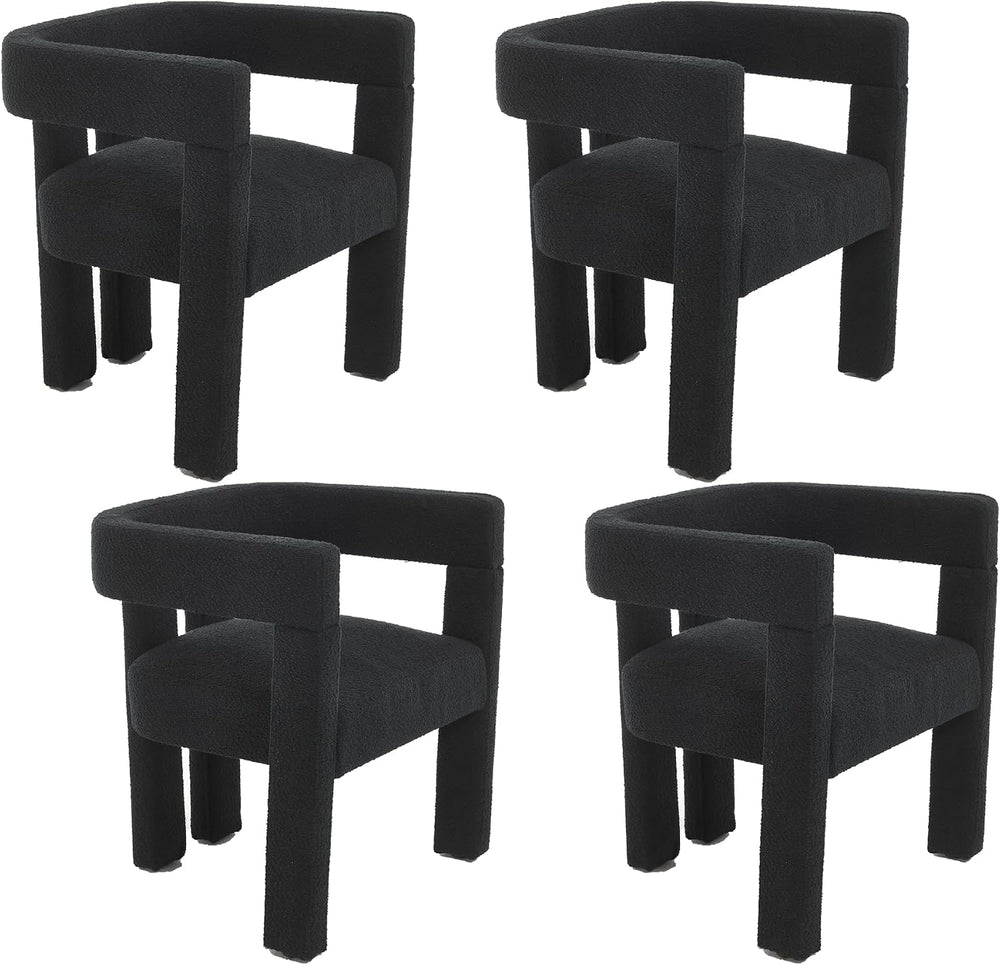 Boucle Barrel Side Chairs Set of 4, Modern Designed Upholstered Compy Sherpa ...