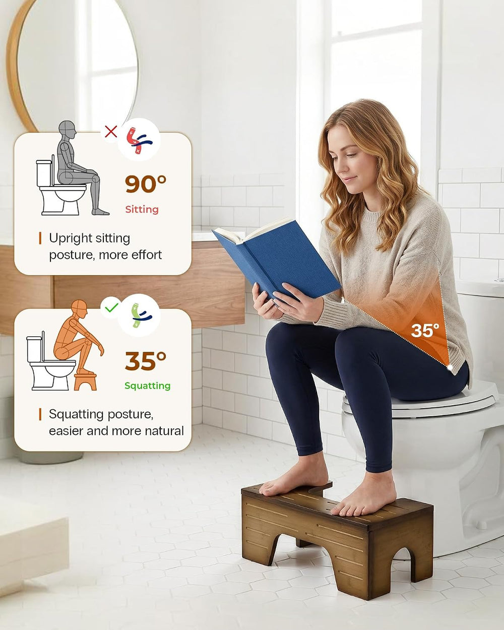StrongTek Bamboo Toilet Stool, Foldable 7–9 in, 300 lb, Dark Walnut