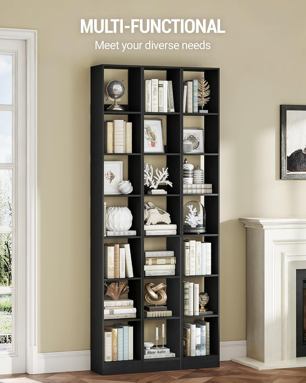 Hzuaneri Bookcase, Tall Narrow Bookshelf, Open Display Storage Shelf