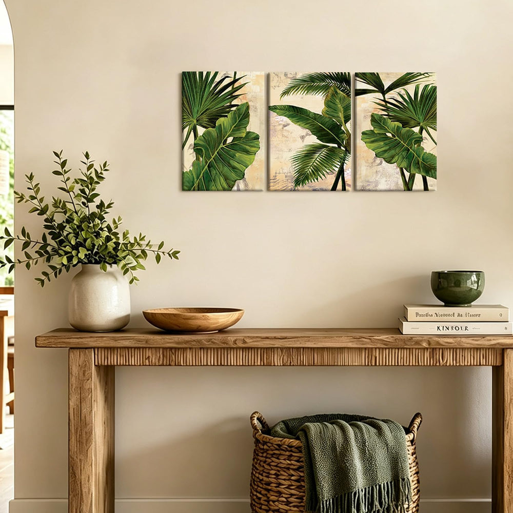 3 Pcs Palm Tree Leaf Canvas Wall Art Tropical Plants Wall Decor 12x16 Inch