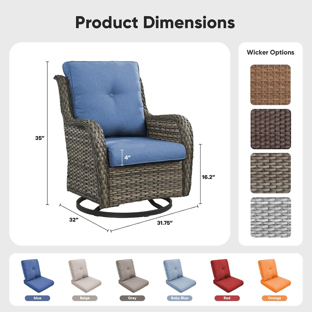Belord Outdoor Swivel Chairs Set of 2,Patio Wicker Rocker Chairs,All Weather ...