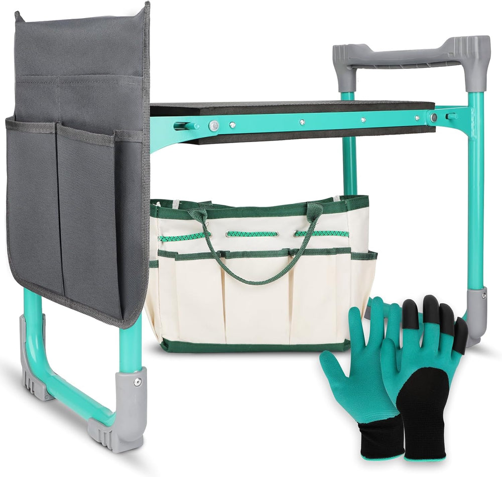 Garden Kneeler and Seat 2-in-1 Foldable Bench, with Storage Bags & Non-Sl...