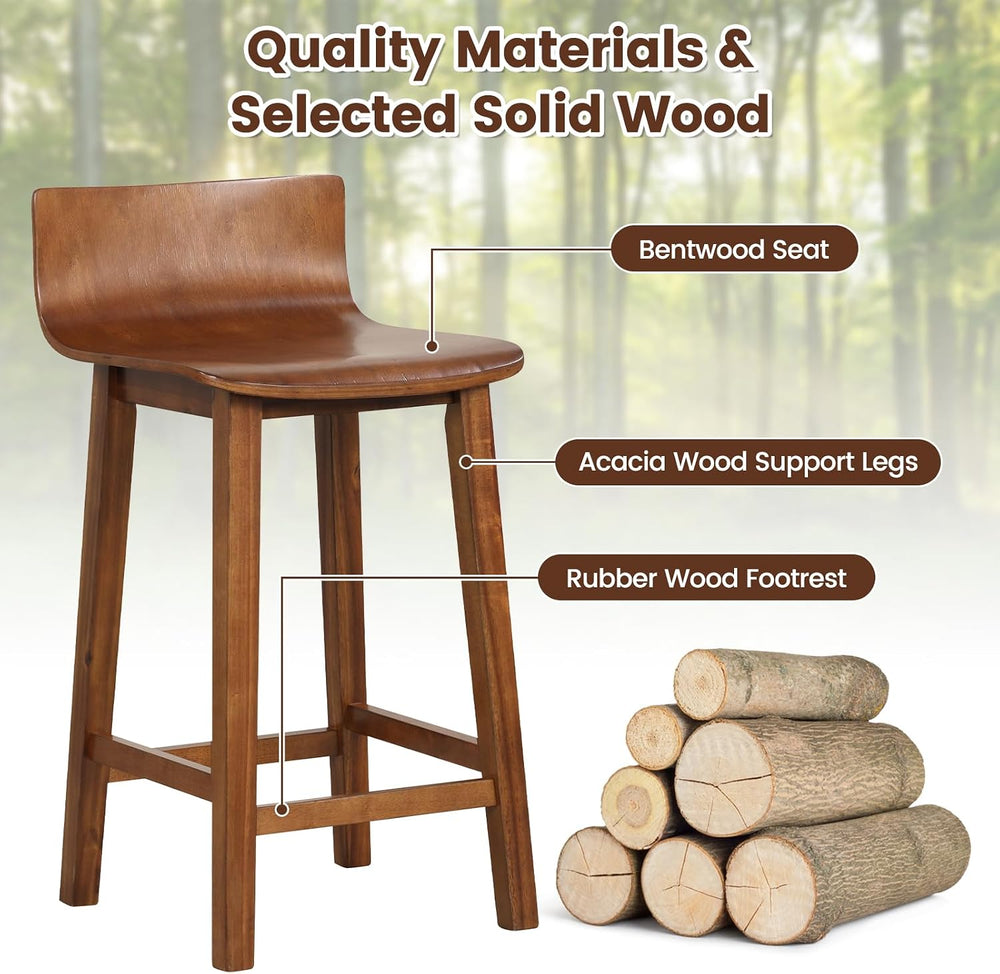 COSTWAY 24.5-inch Solid Wood Bar Stools Set of 4 for Kitchen Island, Brown