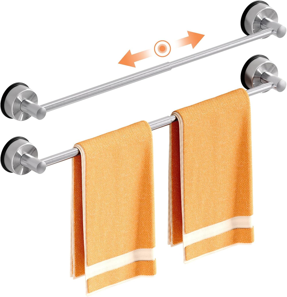 Suction Cup Towel Bar for Bathroom Wall, No-Drill Towel Rack Silver