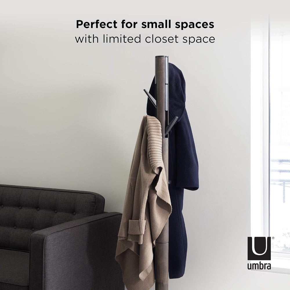 Umbra Flapper Coat Rack, Flip Down Clothing Rack, 9 Hooks, Black/Walnut