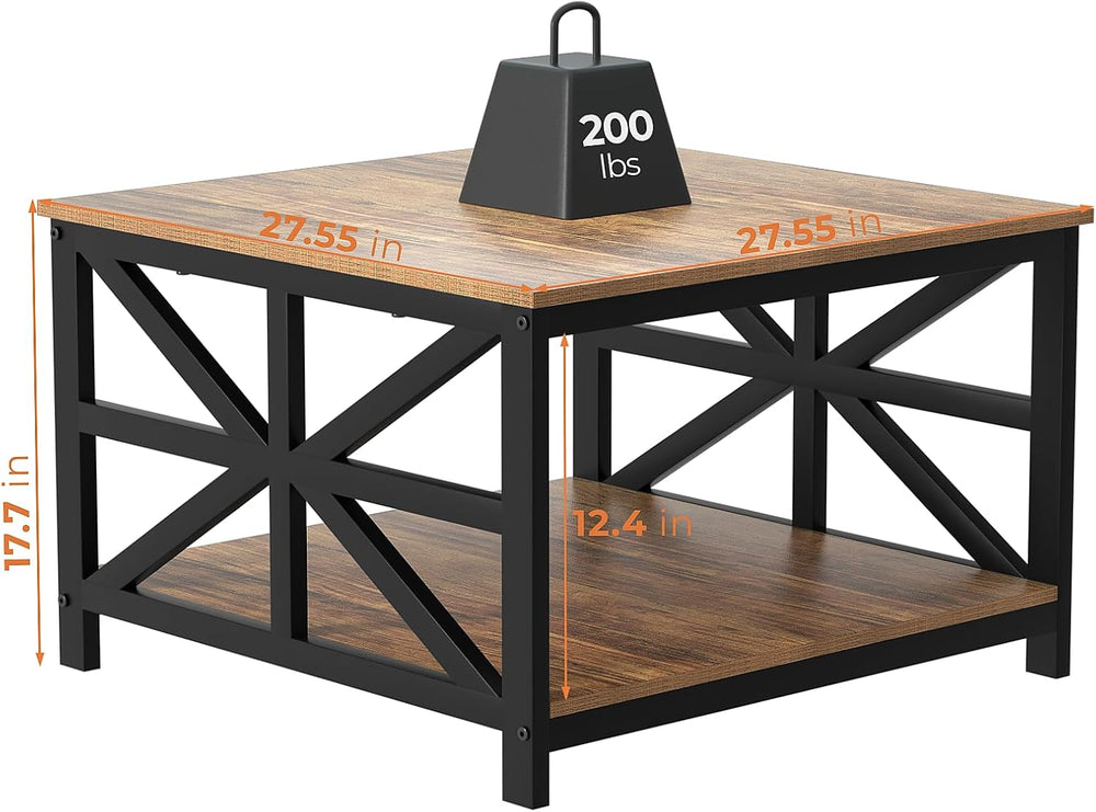 GreenForest 27.55 Inch Square Coffee Table with 2 Tier Storage