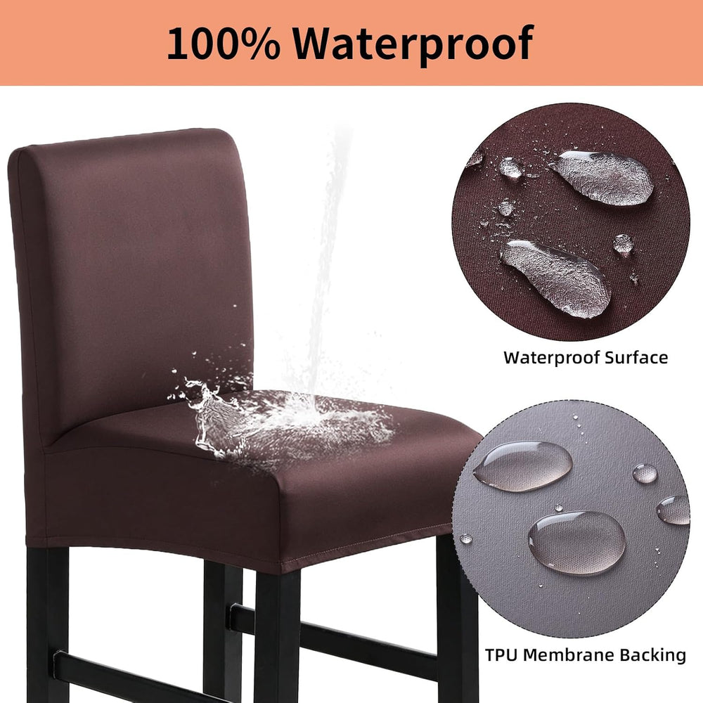 Fuloon Waterproof Barstool Covers Chair Slipcovers, Solid Chocolate, 4 Pack