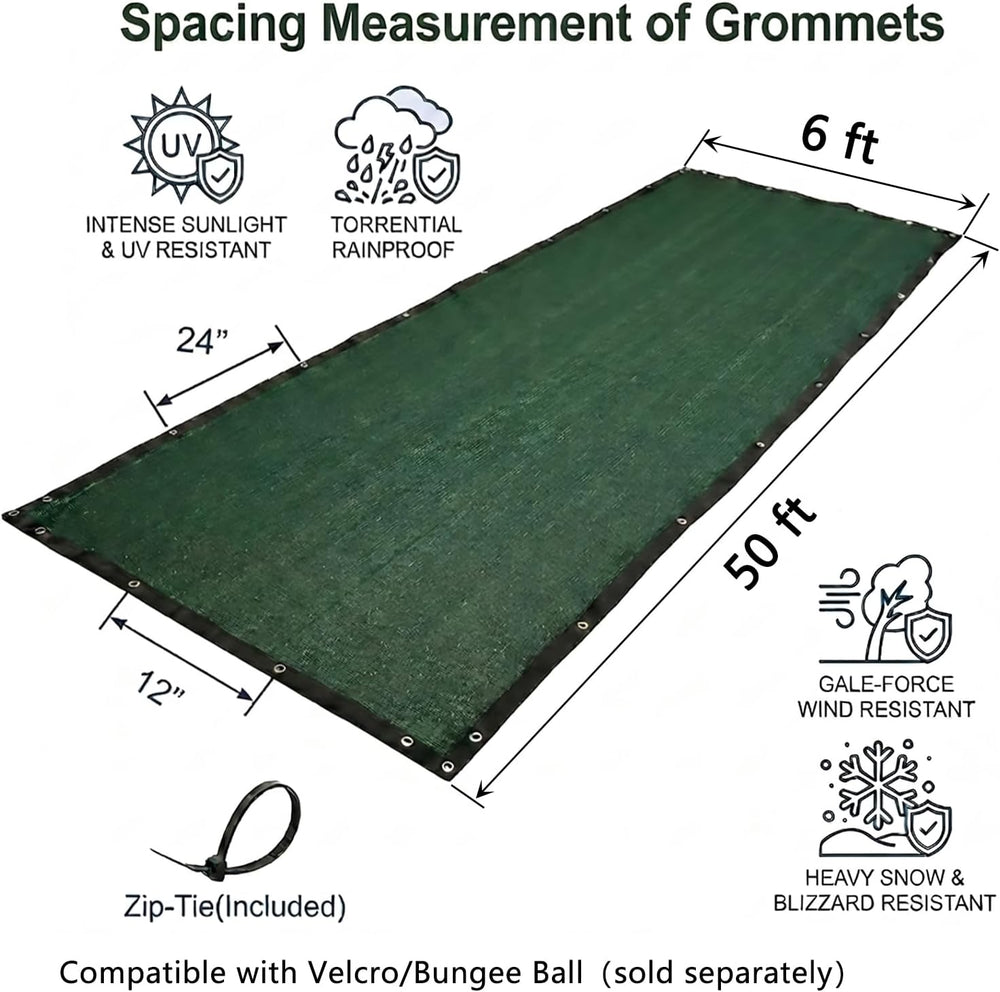 Privacy Screen 6ft x 50ft Dark Green HDPE Fence 90% Blockage