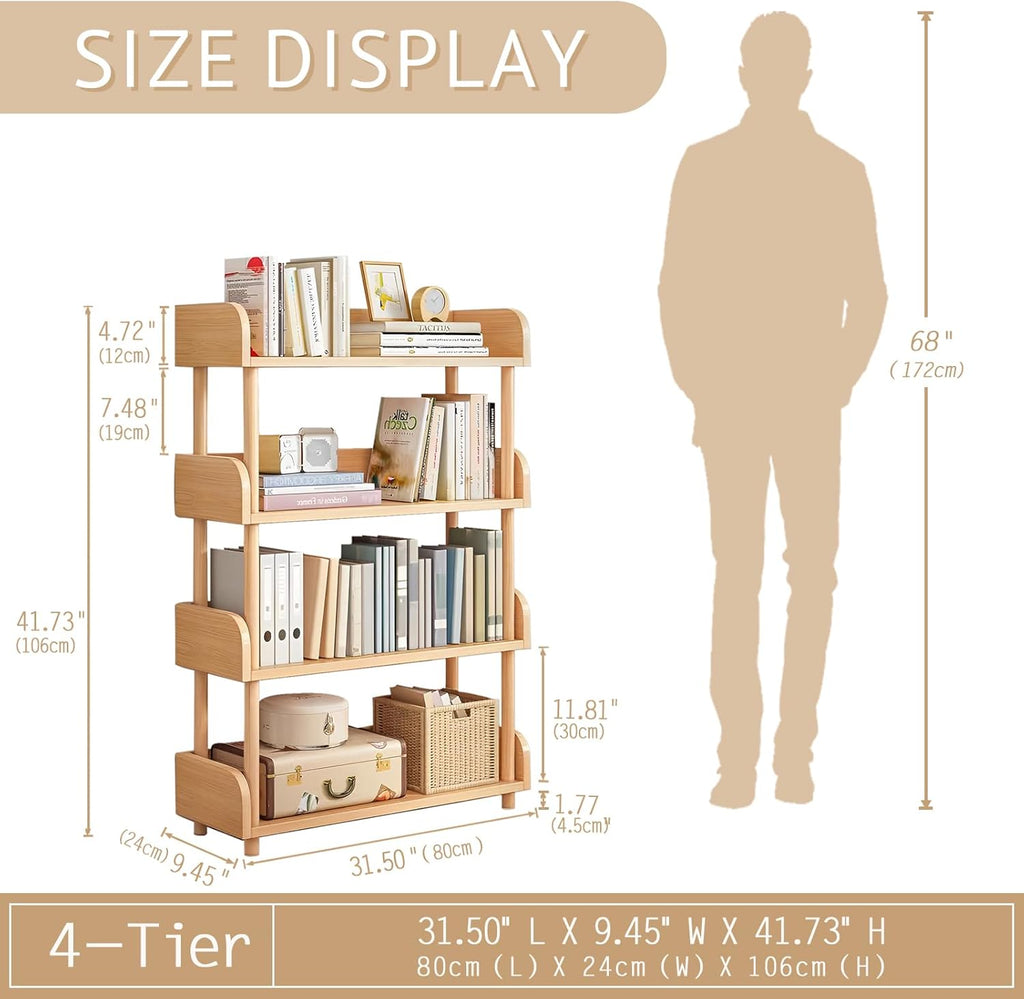 OSCHF 4-Tier Wooden Open Bookcase, Oak