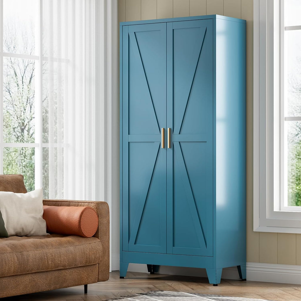 COFaR Home Farmhouse Storage Cabinet with 2 Barn Door, 61" H Metal Cabinet