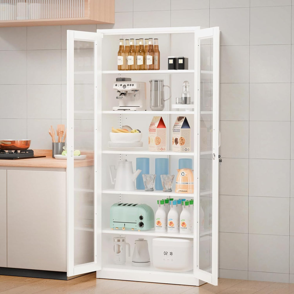 VINGLI Lockable Display Cabinet with Glass Doors & 5 Adjustable Shelves, ...
