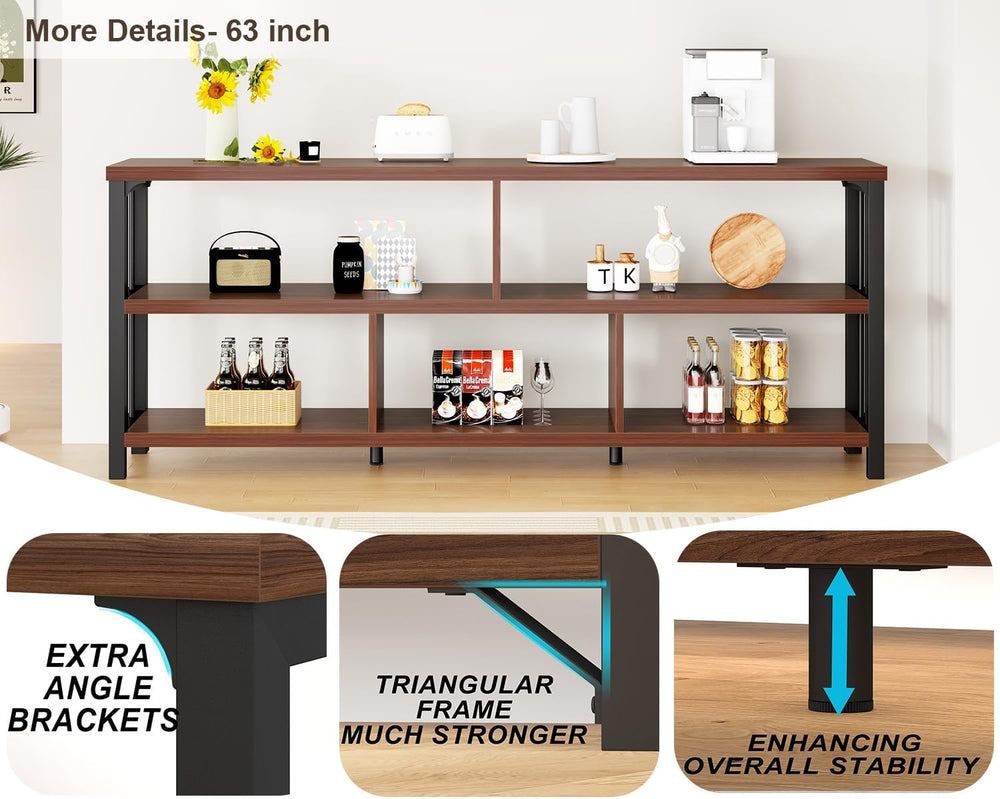 IBF 63” Long Horizontal Bookshelf, Wide Low Open Wood Bookcase, Walnut