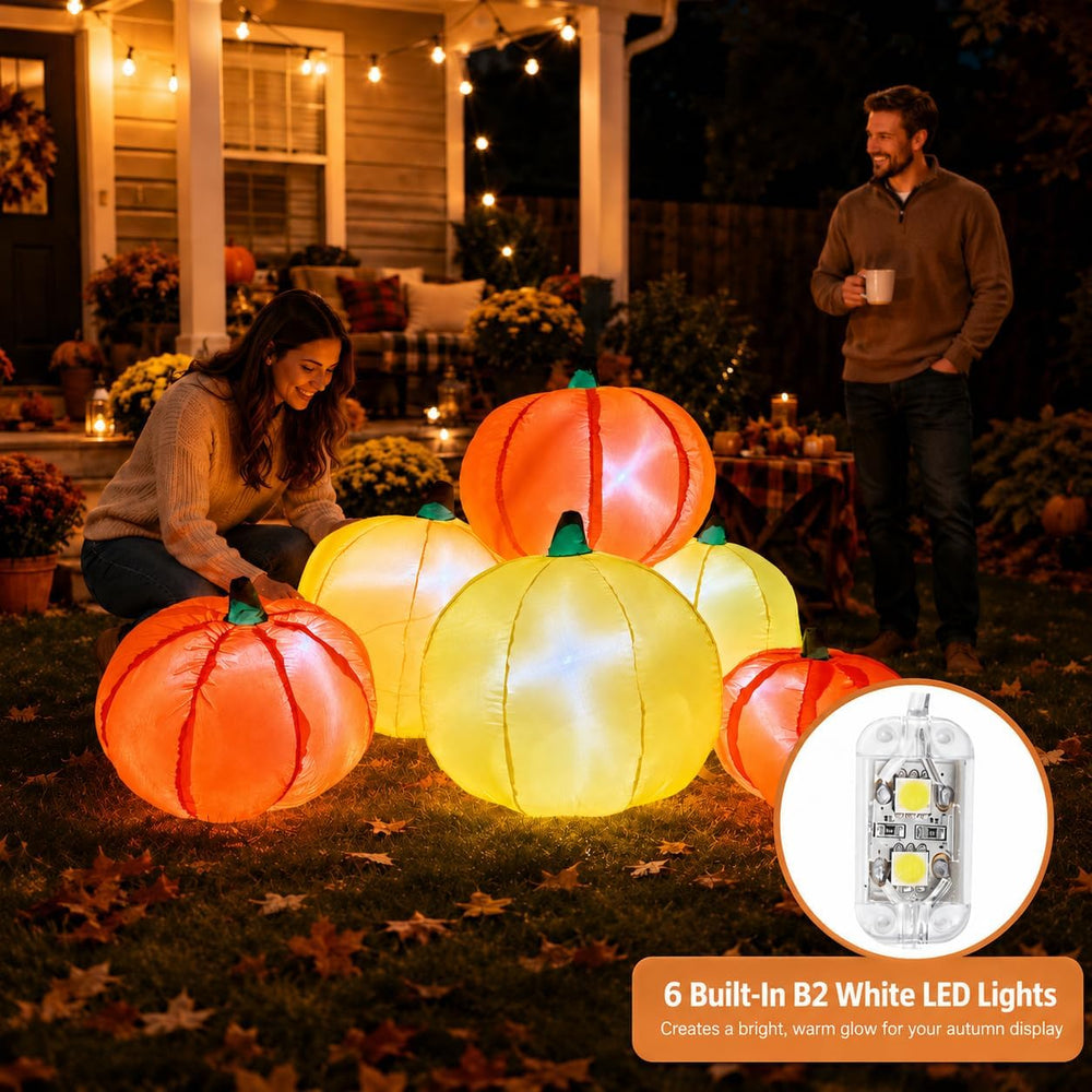 5.2FT Fall Inflatable Pumpkin Combo with 6 Pumpkins, Thanksgiving Decor