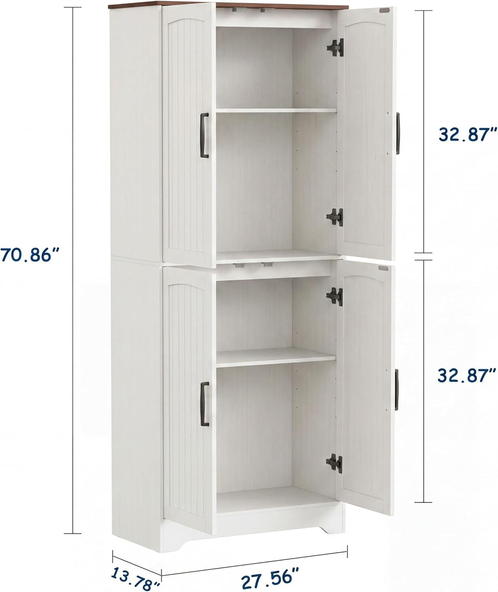 71" Farmhouse Pantry Cabinet with 4 Doors, Adjustable Shelves