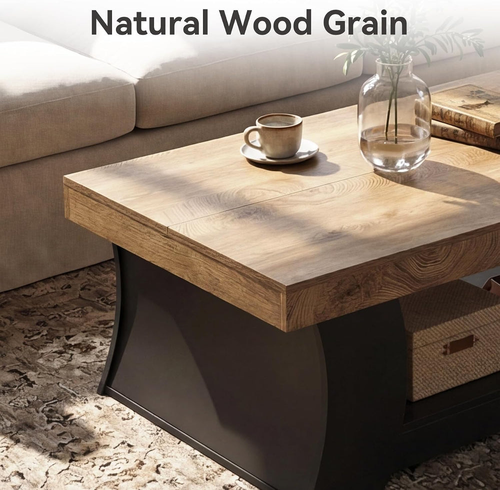 LITTLE TREE 55" Coffee Table, Living Room Table with Storage Shelf, Wood...