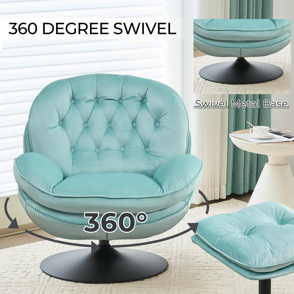 Velvet Swivel Accent Chair with Ottoman Set,Modern Tufted Armchair with Footr...