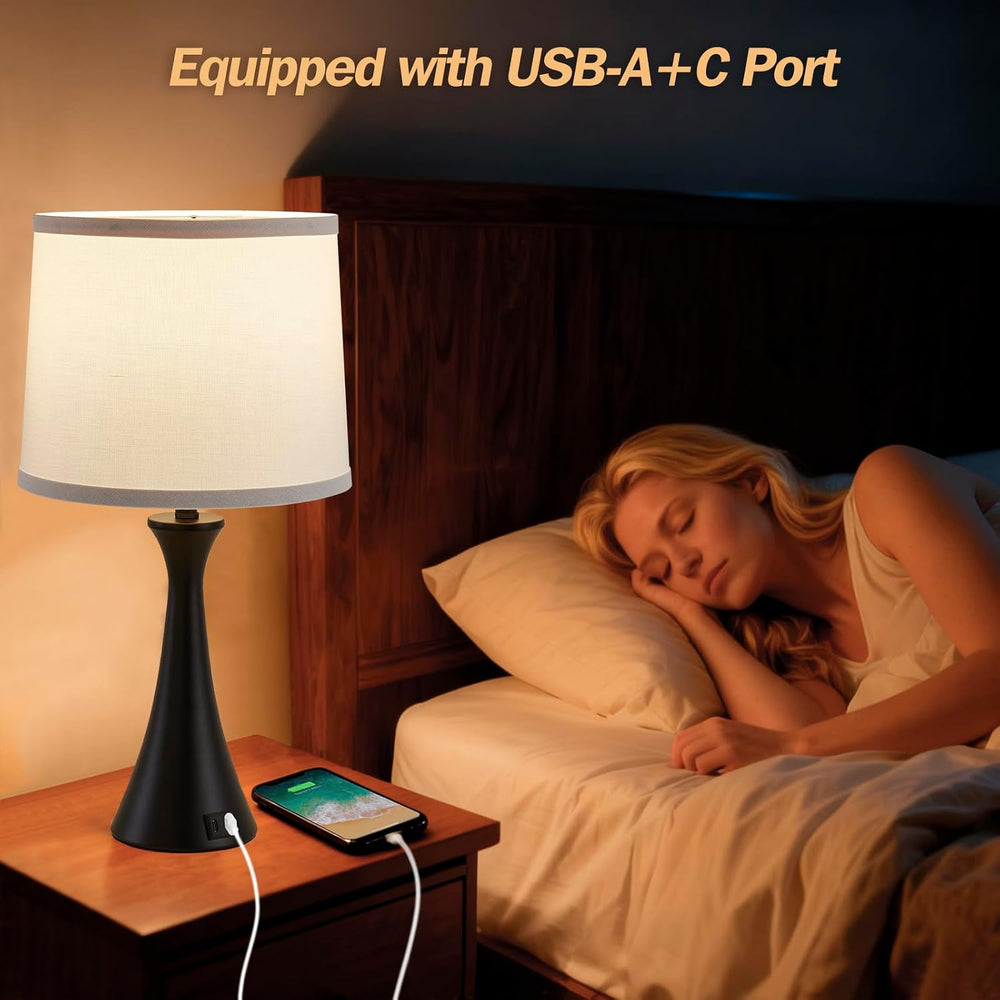 Touch Table Lamps Set of 2, 21" Bedside Lamps with USB C+A