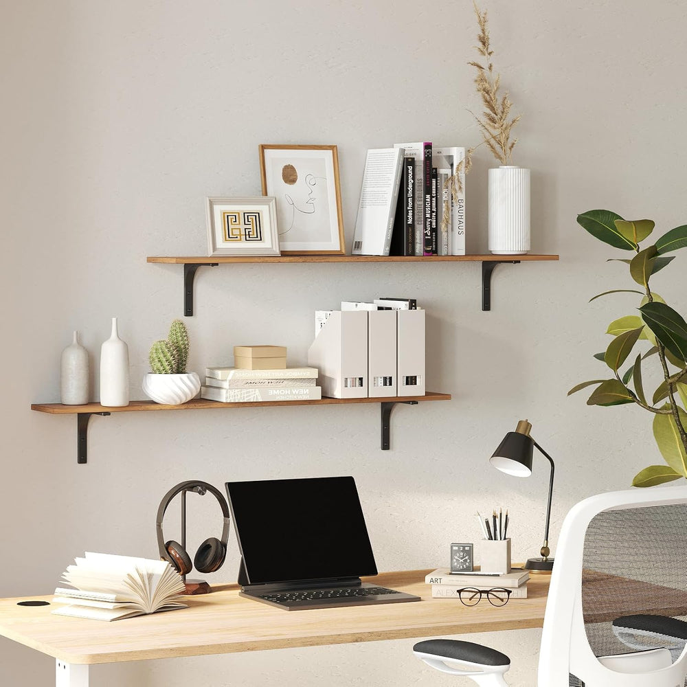 DINZI LVJ Long Wall Shelves, 47.3Inch Wooden Wall Mounted Shelves, Set of 2