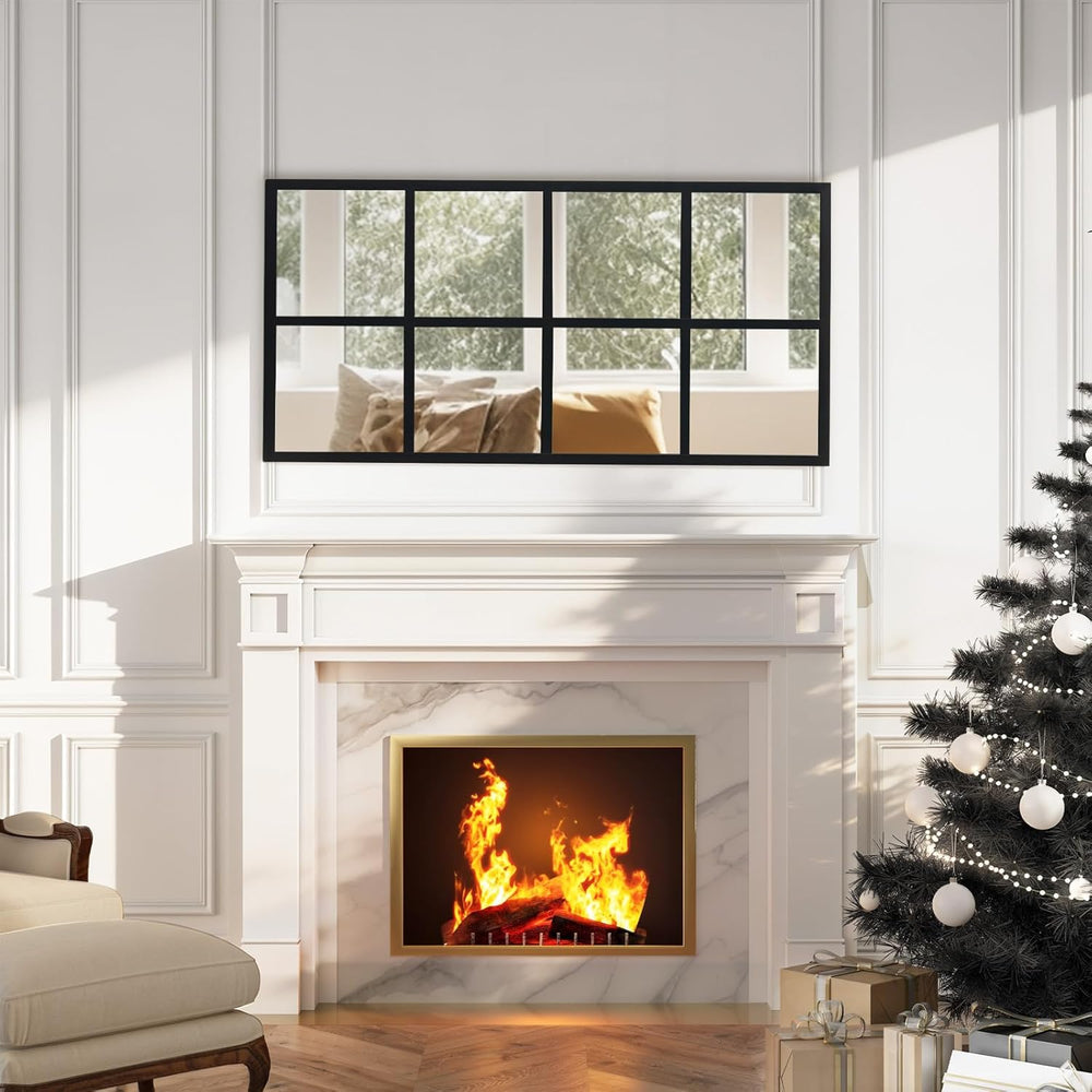Window Pane Wall Mirror, 16x32 Inch Black Framed Mirrors