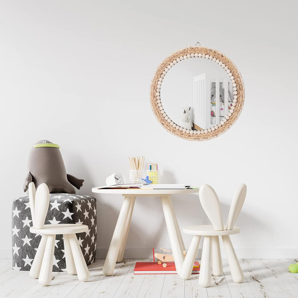 15 Inch Boho Round Hanging Wall Mirror Decorative Rattan Circle Mirrors for F...