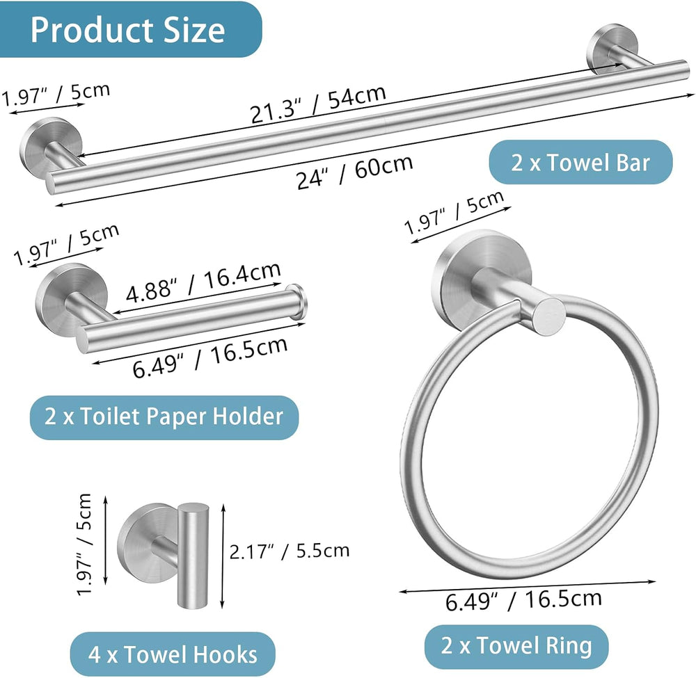 Newfun 10-Pieces Brushed Nickel Bathroom Hardware Set 24 Inch