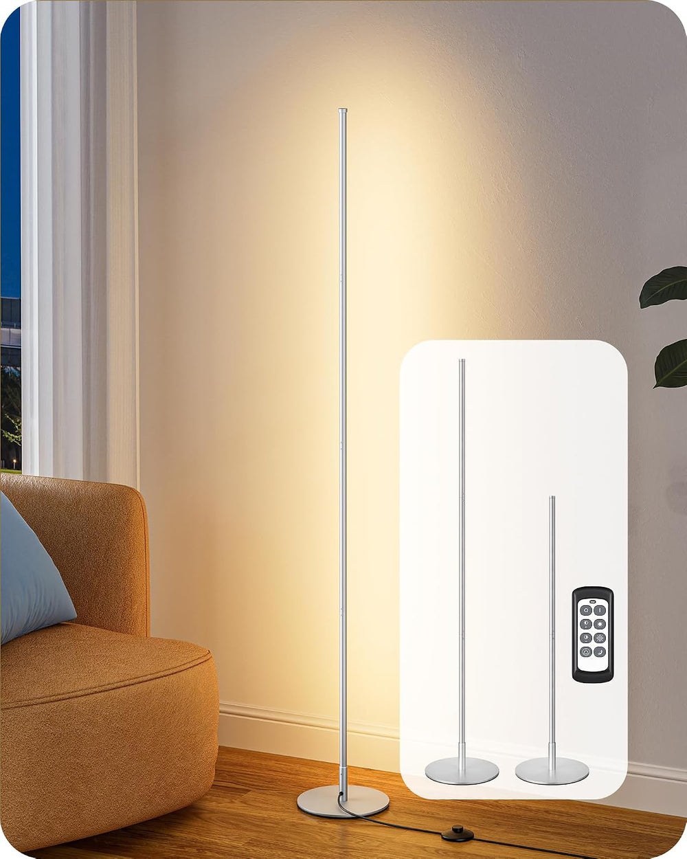 EDISHINE 59.8" Corner Lamp with Remote & 3 Height Settings, Dimmable...