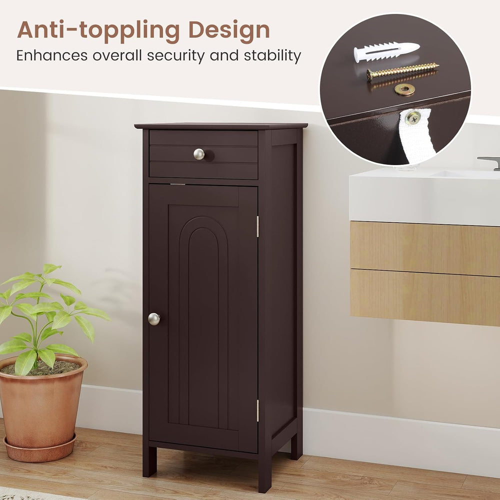 GLACER Bathroom Storage Cabinet, Single Door Narrow Floor Cabinet (Brown)